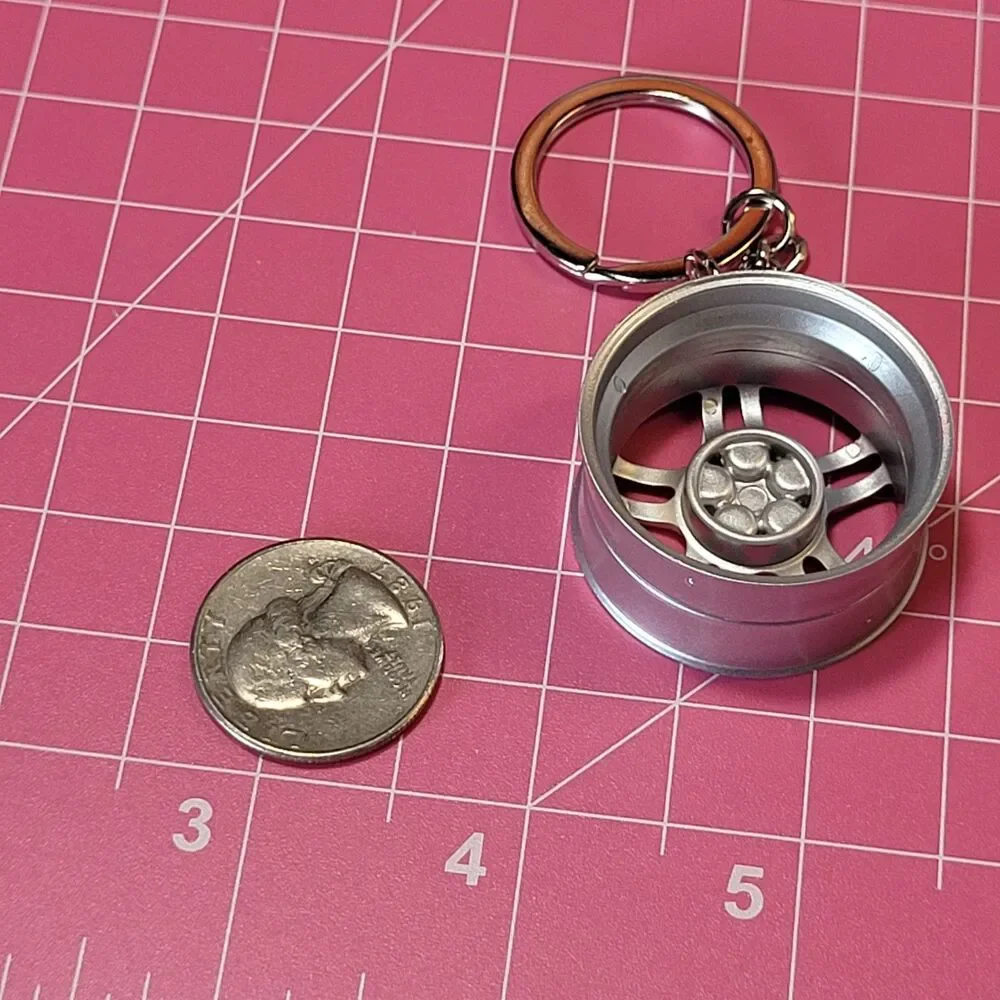 Alloy Wheel - Silver Five-Spoke Miniature Keychain